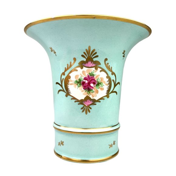 Vtg Limoges Hand Painted Vase Flared Planter Floral Artist Signed Tiffany Blue